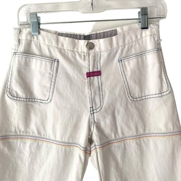 Marithe Francois Girbaud White Denim Capri Cropped Rainbow Embroidered Jeans 27 - Picture 2 of 11